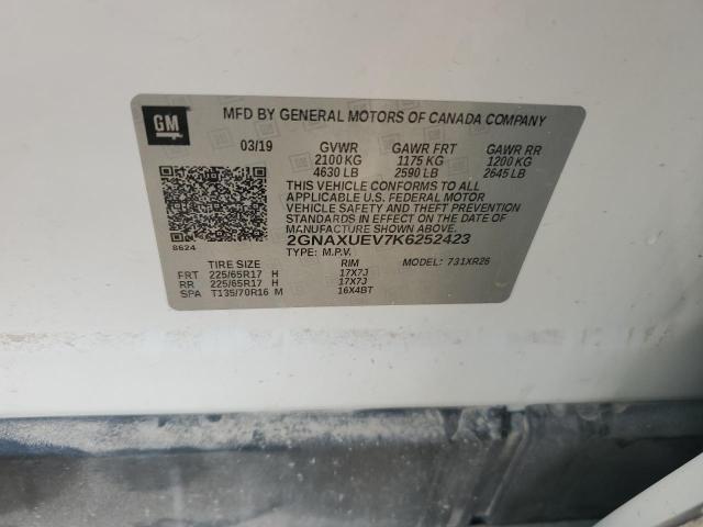 2GNAXUEV7K6252423 - 2019 CHEVROLET EQUINOX LT Ağ foto 13