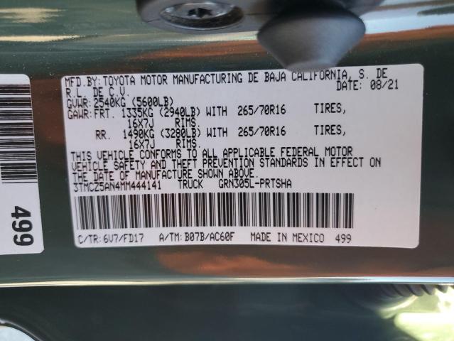 3TMCZ5AN4MM444141 - 2021 TOYOTA TACOMA DOUBLE CAB GREEN photo 13