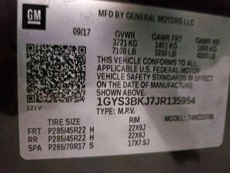 1GYS3BKJ7JR135954 - 2018 CADILLAC ESCALADE LUXURY შავი ფოტო 13