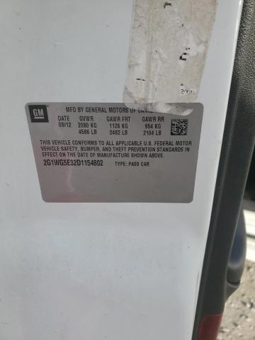 2G1WG5E32D1154802 - 2013 CHEVROLET IMPALA LT WHITE photo 12