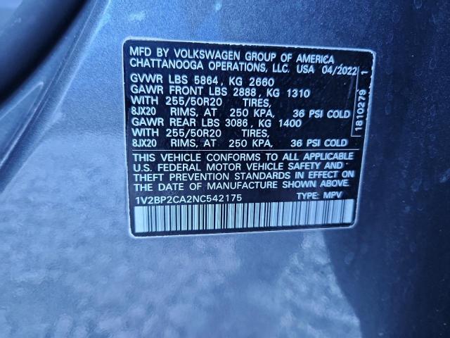 1V2BP2CA2NC542175 - 2022 VOLKSWAGEN ATLAS SEL 灰色 照片 13