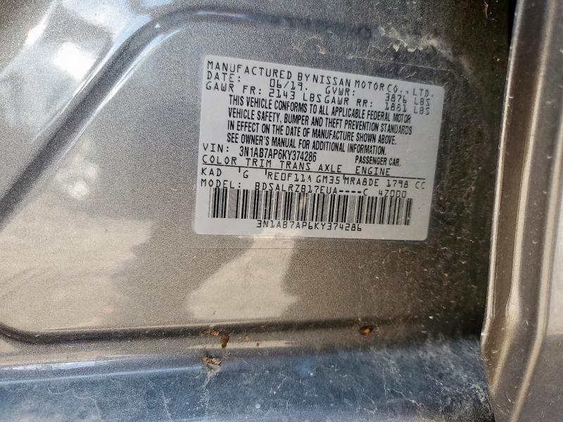 3N1AB7AP6KY374286 - 2019 NISSAN SENTRA S GRAY photo 13