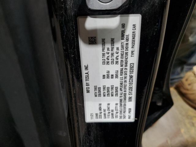 5YJ3E1EC2NF103923 - 2022 TESLA MODEL 3 Noir photo 12