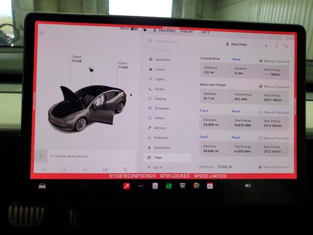 5YJ3E1EC2NF103923 - 2022 TESLA MODEL 3 Noir photo 9