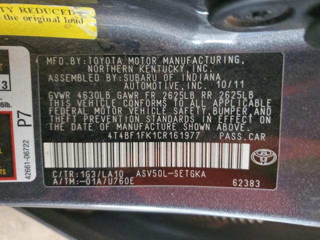 4T4BF1FK1CR161977 - 2012 TOYOTA CAMRY BASE CHARCOAL photo 13