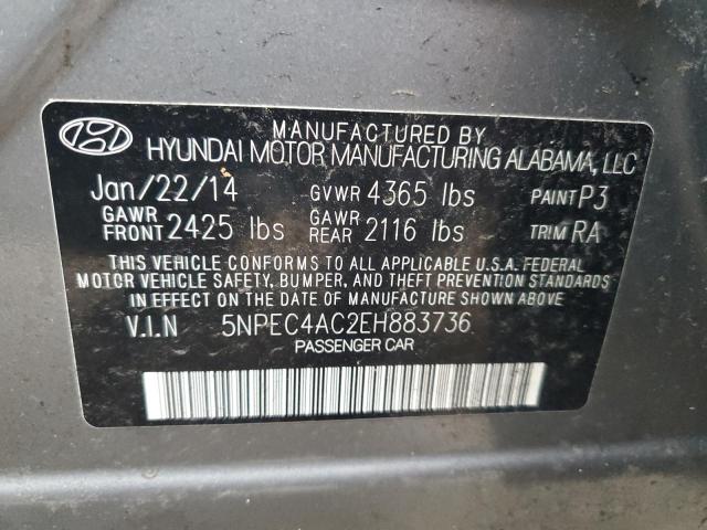 5NPEC4AC2EH883736 - 2014 HYUNDAI SONATA SE 灰色 照片 12