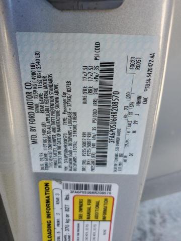 3FA6P0SU6HR208570 - 2017 FORD FUSION TITANIUM PHEV SILVER photo 12