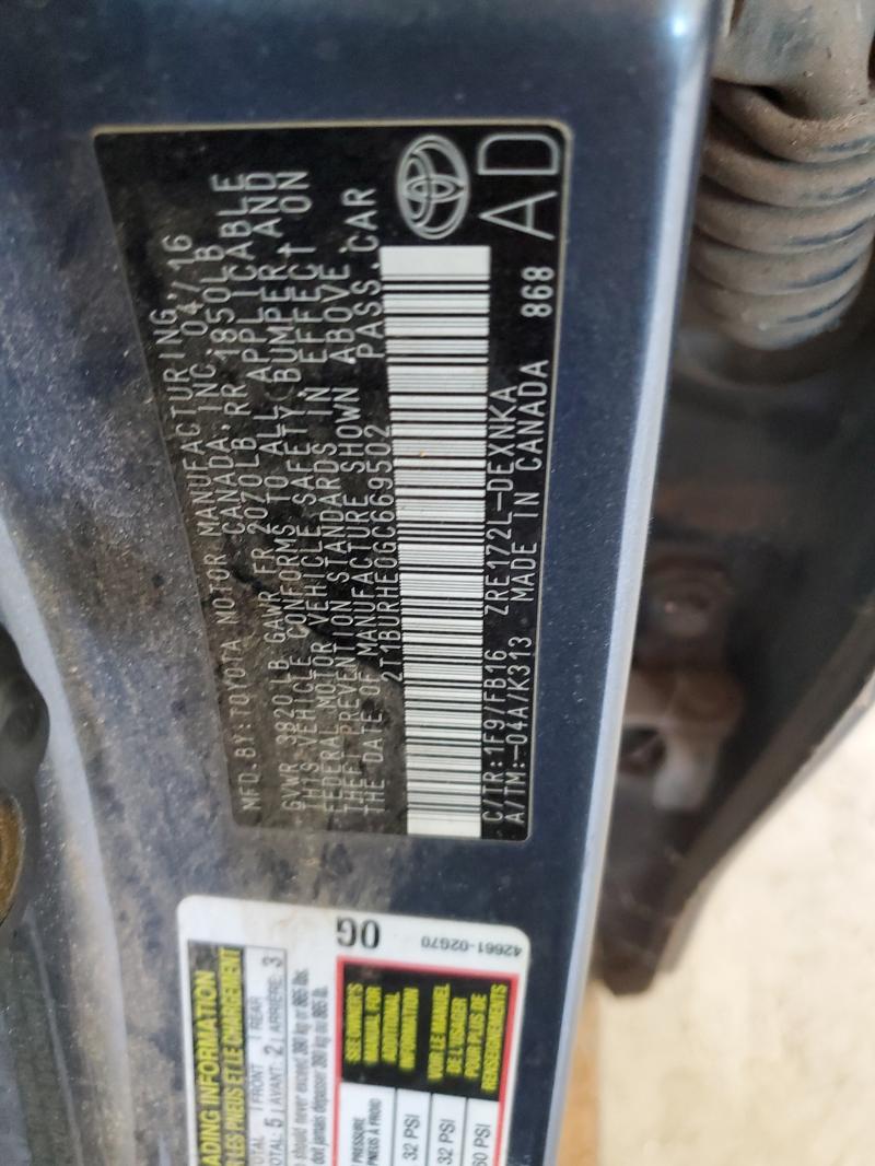 2T1BURHE0GC669502 - 2016 TOYOTA COROLLA L 灰色 照片 12