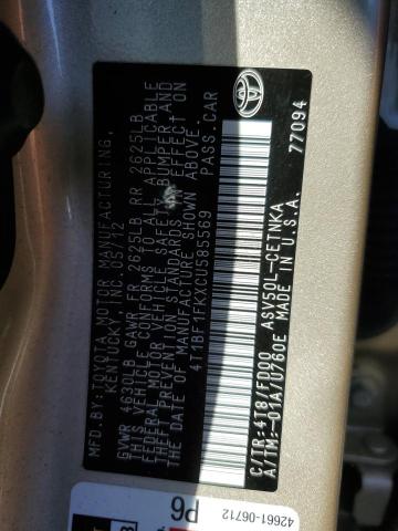 4T1BF1FKXCU585569 - 2012 TOYOTA CAMRY BASE GOLD photo 12