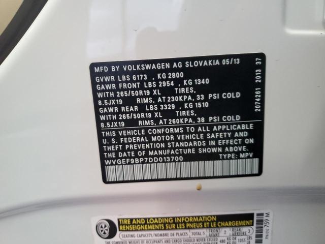 WVGEF9BP7DD013700 - 2013 VOLKSWAGEN TOUAREG V6 თეთრი ფოტო 14