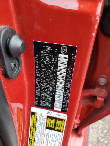 4T1B11HK4KU296505 - 2019 TOYOTA CAMRY L 红色 照片 12