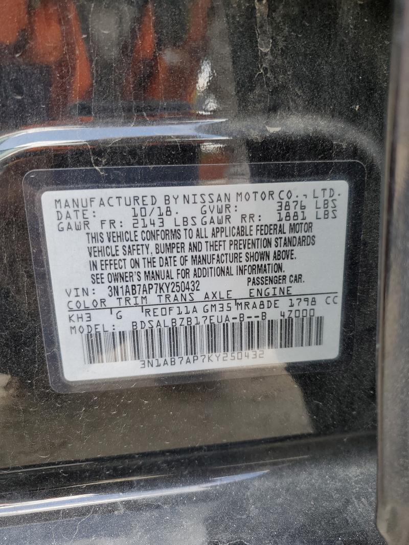 3N1AB7AP7KY250432 - 2019 NISSAN SENTRA S BLACK photo 12