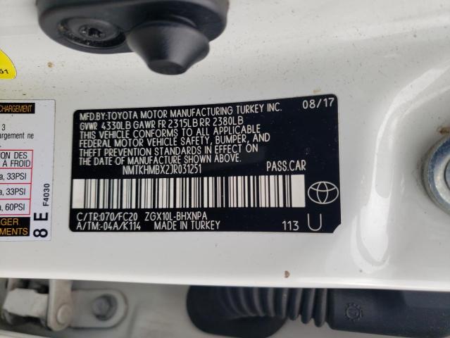 NMTKHMBX2JR031251 - 2018 TOYOTA C-HR XLE Білий фото 13