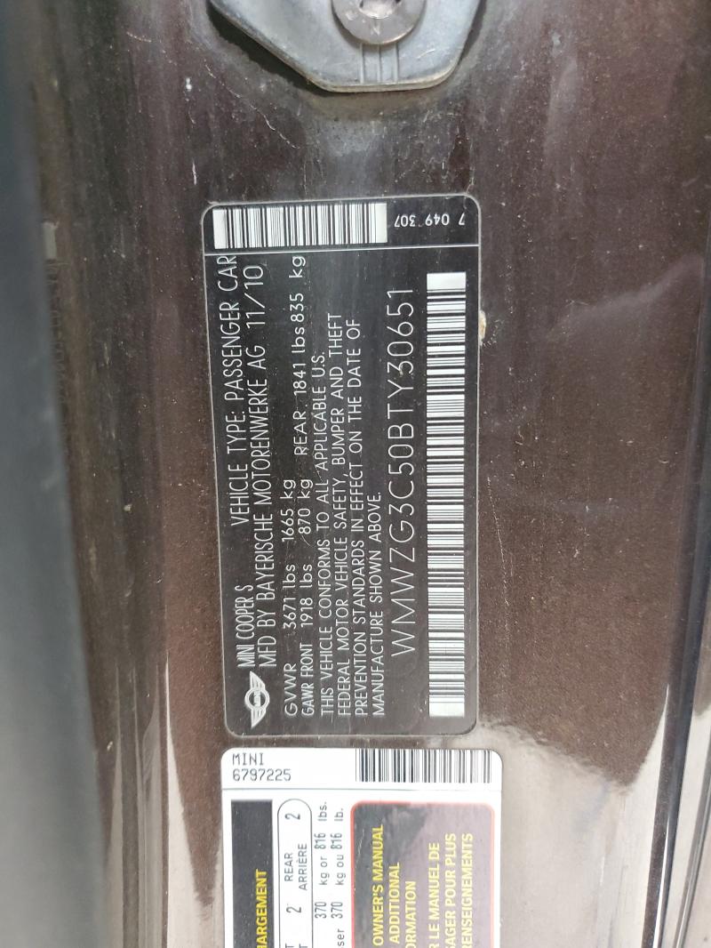 WMWZG3C50BTY30651 - 2011 MINI COOPER S CLUBMAN TWO TONE photo 12