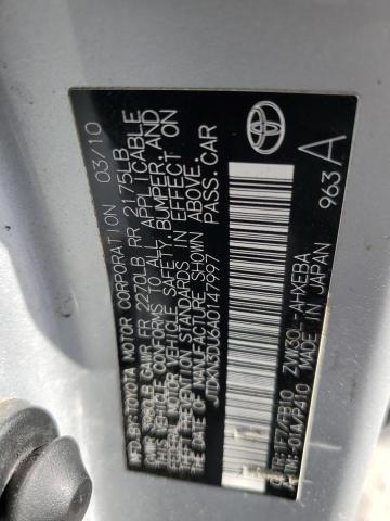 JTDKN3DU6A0147997 - 2010 TOYOTA PRIUS 银色 照片 12