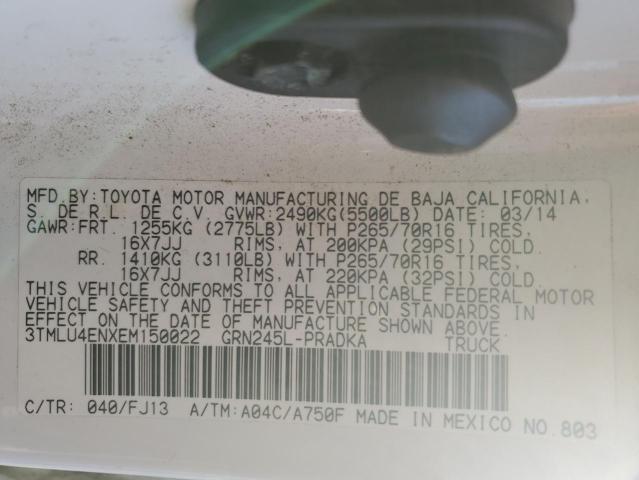 3TMLU4ENXEM150022 - 2014 TOYOTA TACOMA DOUBLE CAB 白色 照片 12