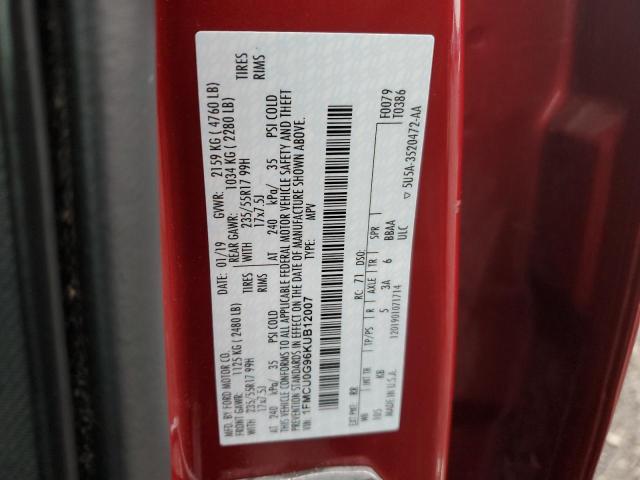 1FMCU0G96KUB12007 - 2019 FORD ESCAPE SE Czerwony zdjęcie 13