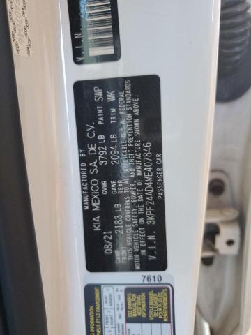 3KPF24AD4ME407846 - 2021 KIA FORTE FE WHITE photo 12