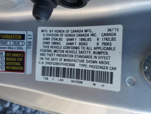 2HGFG3B57FH523666 - 2015 HONDA CIVIC LX ვერცხლისფერი ფოტო 12