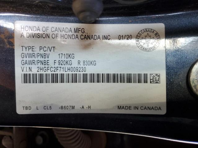 2HGFC2F71LH009230 - 2020 HONDA CIVIC EX BLUE photo 13