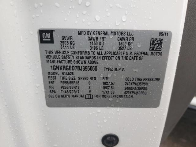 1GNKRGED7BJ395060 - 2011 CHEVROLET TRAVERSE LT თეთრი ფოტო 13