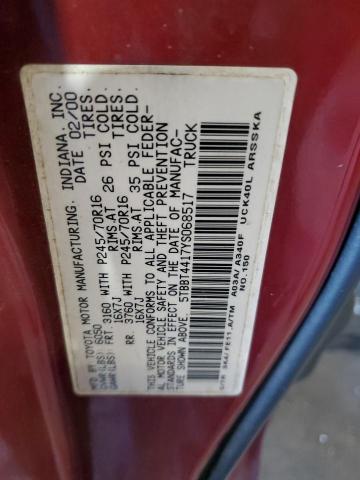 5TBBT4417YS068517 - 2000 TOYOTA TUNDRA ACCESS CAB BURGUNDY photo 12