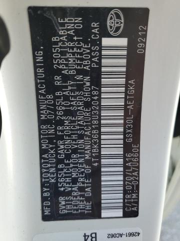 4T1BK36B18U320487 - 2008 TOYOTA AVALON XL WHITE photo 12