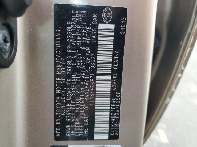 4T1BE46K87U136627 - 2007 TOYOTA CAMRY CE 米色 照片 12