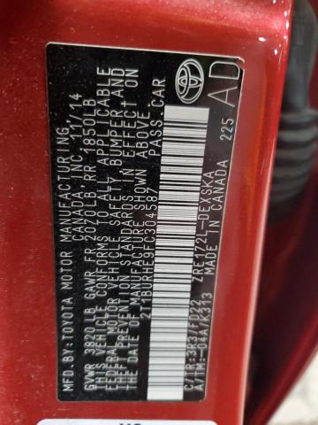 2T1BURHE9FC304587 - 2015 TOYOTA COROLLA L RED photo 12