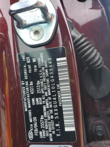 5XXGU4L10LG439443 - 2020 KIA OPTIMA EX BURGUNDY photo 13