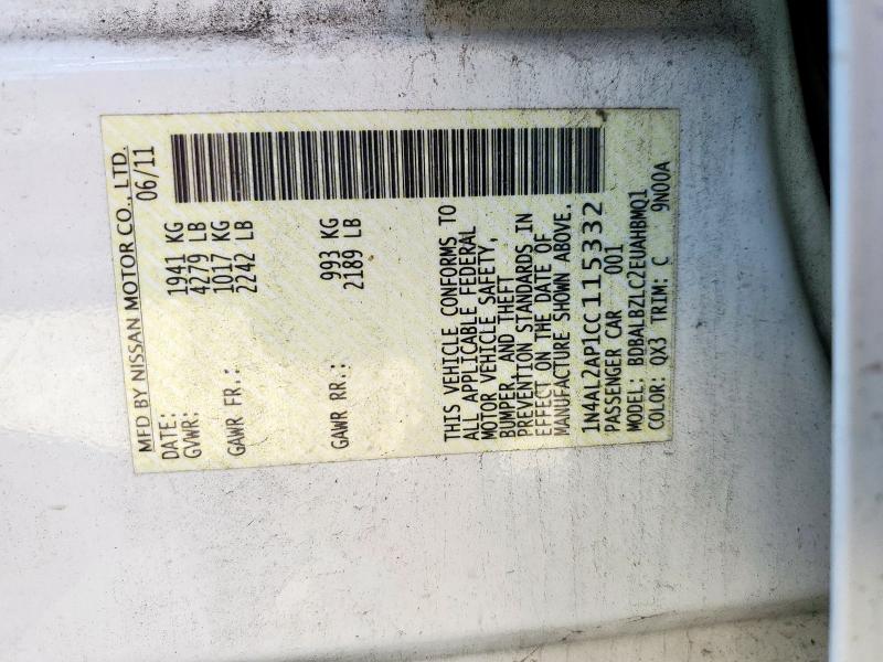 1N4AL2AP1CC115332 - 2012 NISSAN ALTIMA BASE Белый фото 12