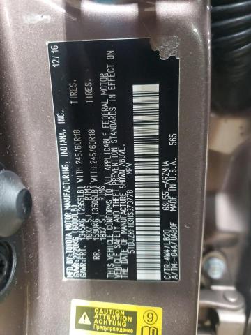 5TDJZRFH3HS373778 - 2017 TOYOTA HIGHLANDER SE BROWN photo 13