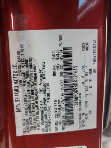 3FA6P0K98DR121615 - 2013 FORD FUSION TITANIUM ბურგუნდია ფოტო 12