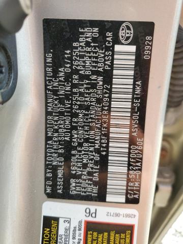 4T4BF1FK3ER409472 - 2014 TOYOTA CAMRY L CREAM photo 12