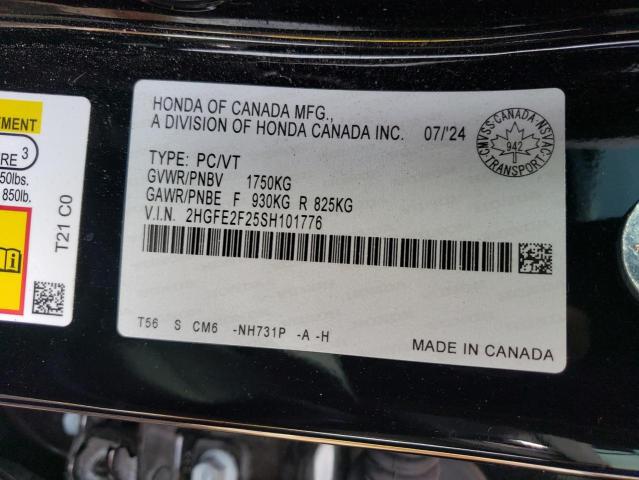 2HGFE2F25SH101776 - 2025 HONDA CIVIC LX 黑色 照片 12