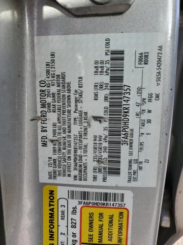 3FA6P0HD9KR147357 - 2019 FORD FUSION SE Күміс фото 12