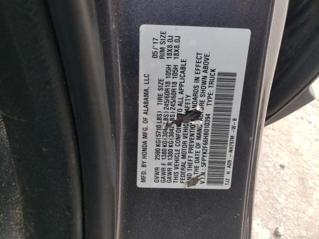 5FPYK2F66HB010394 - 2017 HONDA RIDGELINE RTL رمادي صورة 12