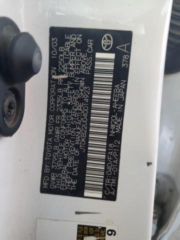 JTDKB22U040014923 - 2004 TOYOTA PRIUS თეთრი ფოტო 12