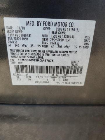 1FM5K8D85KGA67875 - 2019 FORD EXPLORER XLT Qara foto 13