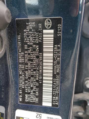 4T1B11HK8KU678858 - 2019 TOYOTA CAMRY L 黑色 照片 12