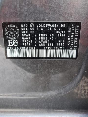 3VWL17AJ9HM398924 - 2017 VOLKSWAGEN JETTA SEL ნაცრისფერი ფოტო 12