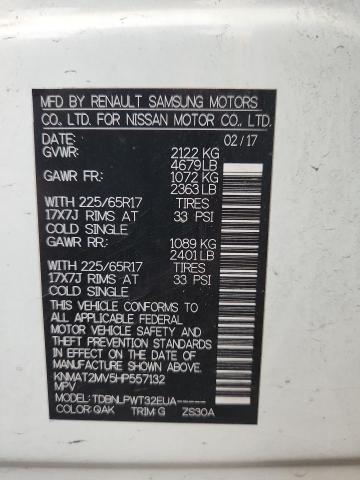 KNMAT2MV5HP557132 - 2017 NISSAN ROGUE S WHITE photo 14