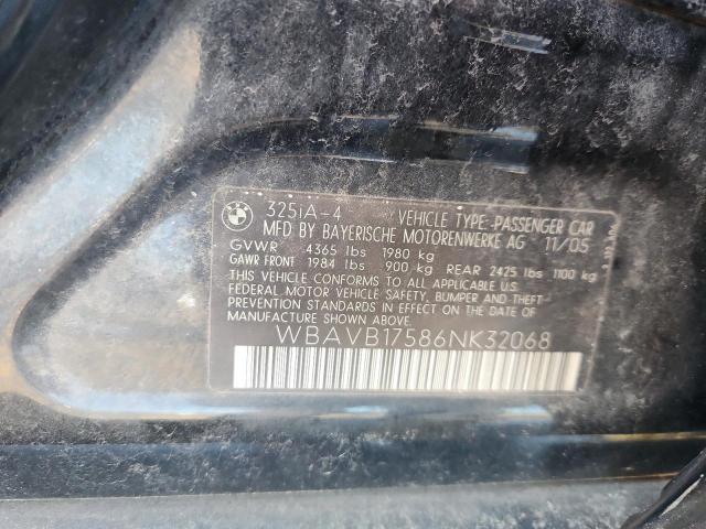 WBAVB17586NK32068 - 2006 BMW 325 I AUTOMATIC BLACK photo 12