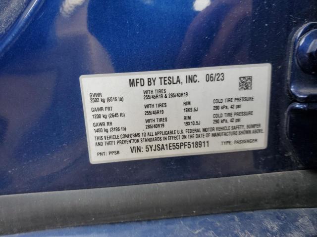 5YJSA1E55PF518911 - 2023 TESLA MODEL S Mavi fotoğraf 12