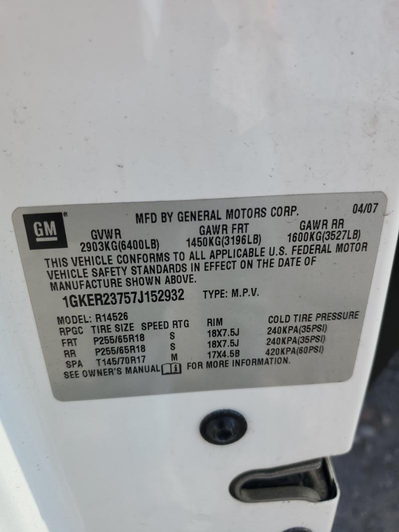 1GKER23757J152932 - 2007 GMC ACADIA SLT-1 WHITE photo 13