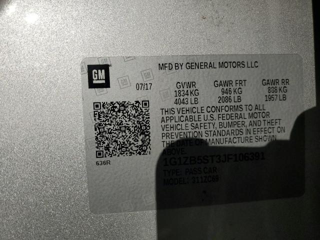 1G1ZB5ST3JF106391 - 2018 CHEVROLET MALIBU LS Argent photo 12