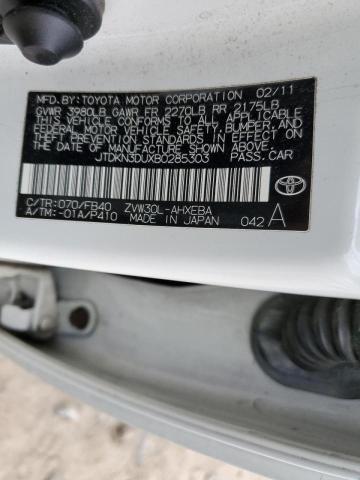 JTDKN3DUXB0285303 - 2011 TOYOTA PRIUS WHITE photo 12