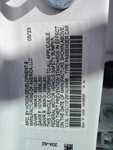 1HGCY1F26PA030498 - 2023 HONDA ACCORD LX 白色 照片 12
