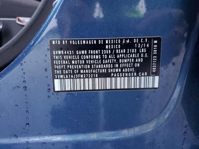 3VWLA7AJ3FM272216 - 2015 VOLKSWAGEN JETTA TDI BLUE photo 12