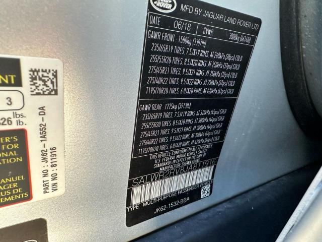 SALWR2RV8JA811916 - 2018 LAND ROVER RANGE ROVE HSE SILVER photo 10